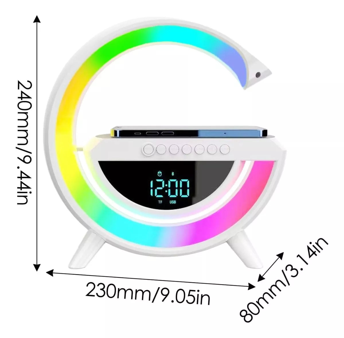 Lampara G Parlante | Cargador Inalambrico RGB Reloj Bluetooth