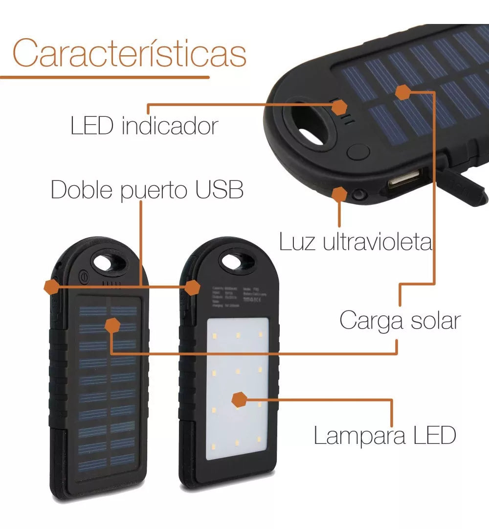 Power Bank Solar | Batería Externa 5000mAh