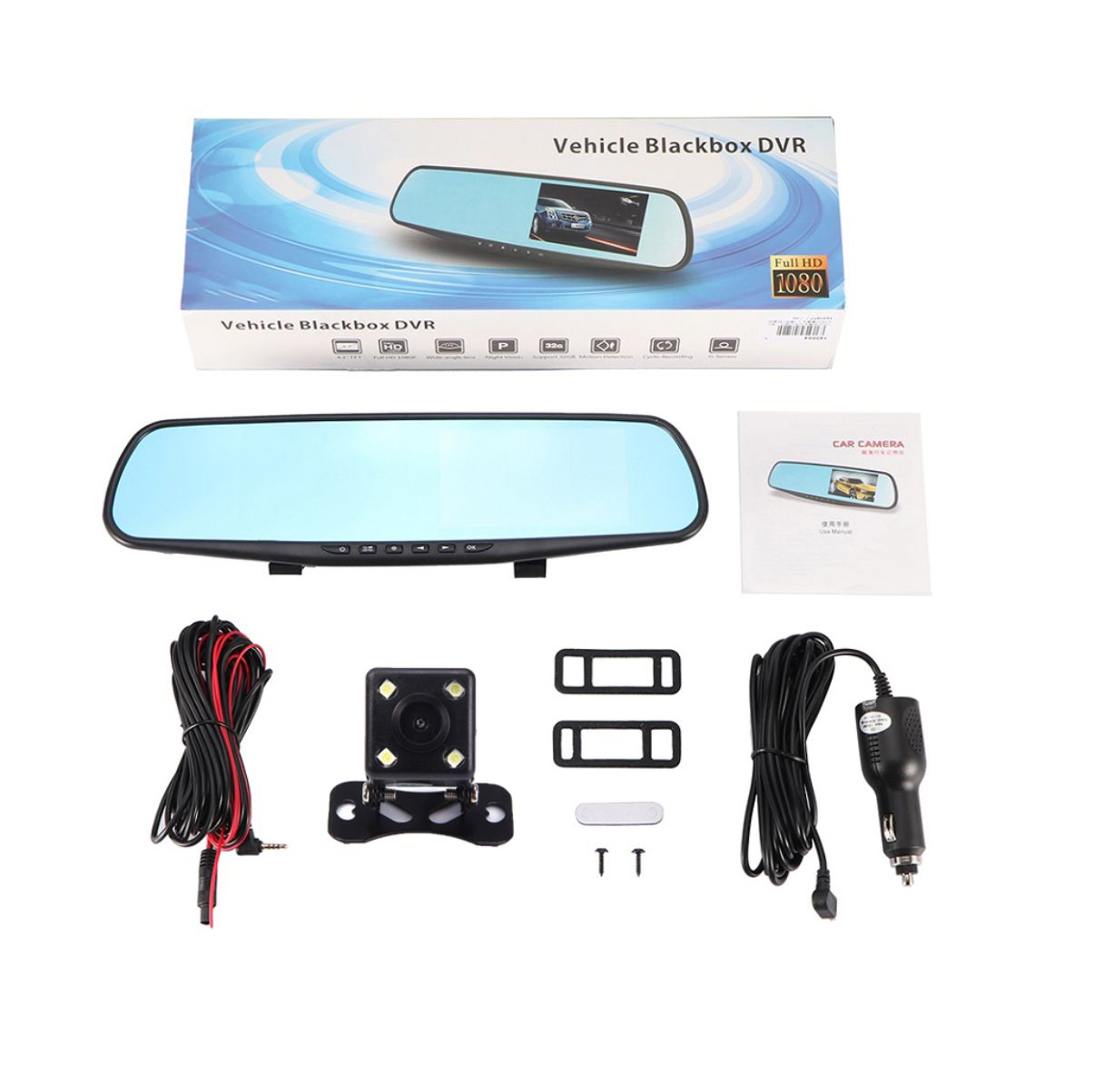 Espejo Retrovisor Carro  Doble Camara Full Hd